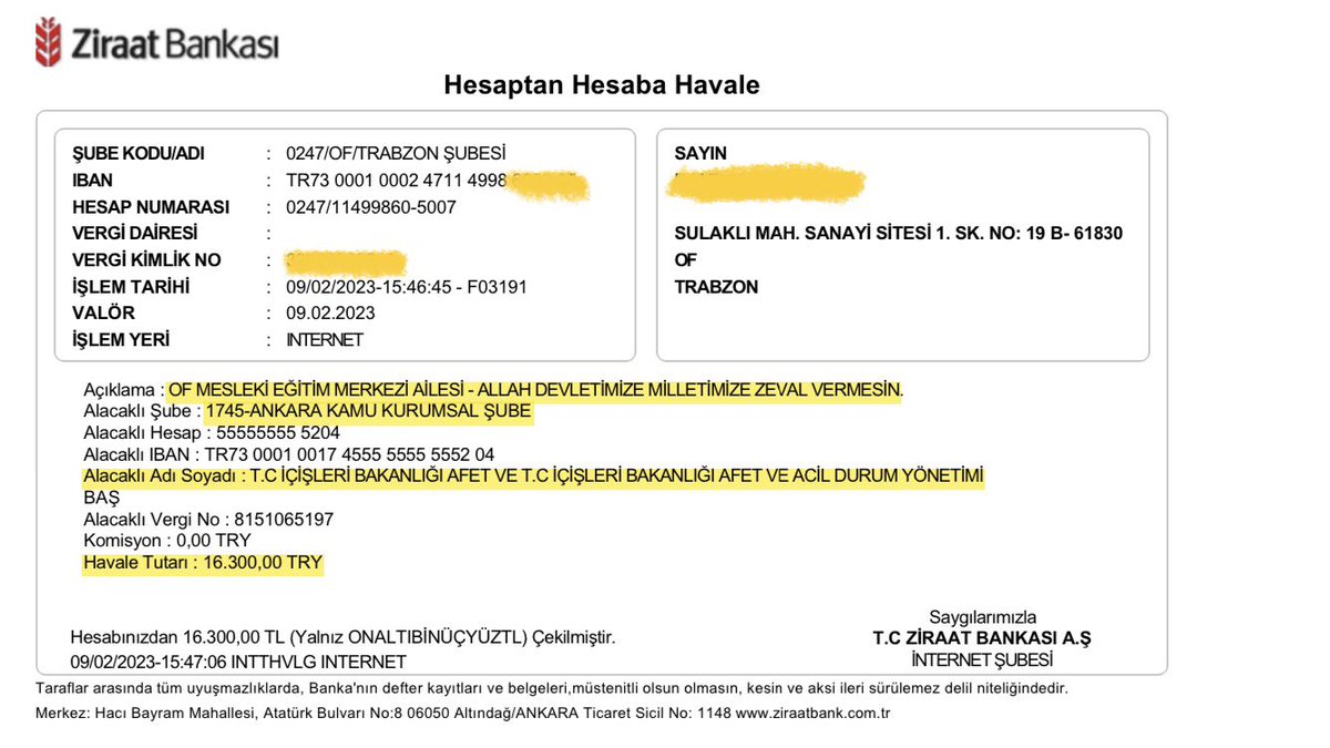 OfMESEM's tweet photo. OF MESLEKİ EĞİTİMİ MERKEZİ AİLESİ OLARAK DEPREM BÖLGESİNDEKİ KARDEŞLERİMİZ İÇİN TOPLADIĞIMIZ 16.300 TL’yi AFAD’ın HESABINA AKTARDIK. DEVLETİMİZ MİLLETİMİZ VAR OLSUN. #DEPREMYARDIM # https://t.co/buKgV3b9Jw