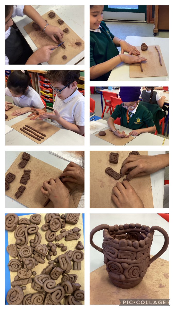 GoldthornPark's tweet photo. In Art this week, Class 8 have been experimenting with clay and testing out different coil motifs ready for next week when they will be making their own coil pots. We used the coils from the lesson to make a class pot. What do you think? #AthethsvSparta #Dimensionscurriculum https://t.co/zpBVWlisQB
