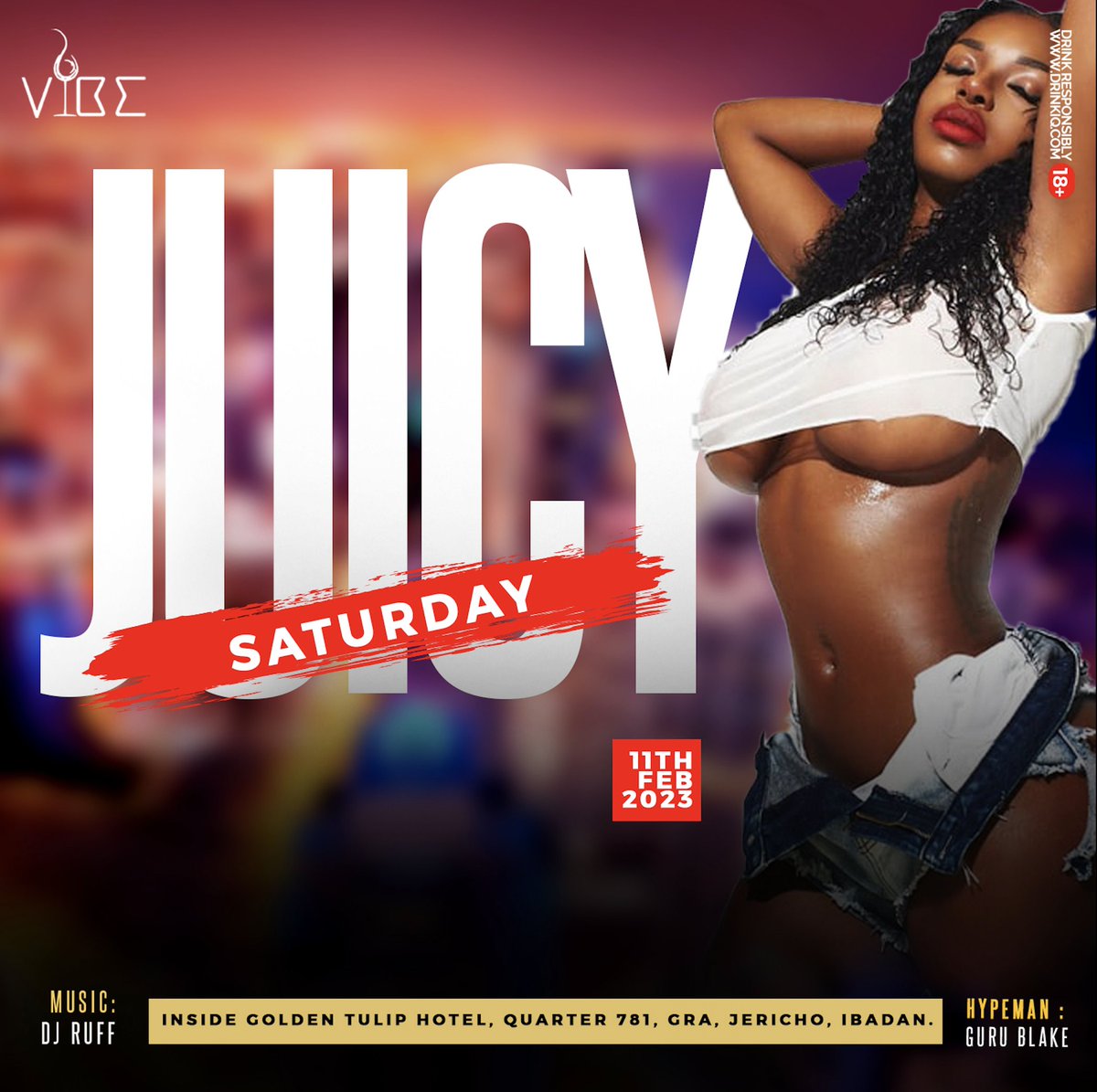 the5continents's tweet photo. Join us for Juicy Saturday. Join us tonight at VIBE LOUNGE @the5continents @GoldenIbadan #saturdaynight
#follow #comment #like #vibe #hot #party #nightlife #friends #datenight #slay #level #djruff #music #dance #juicy #saturdayvibes #thirsty https://t.co/pCVlqI7IyH