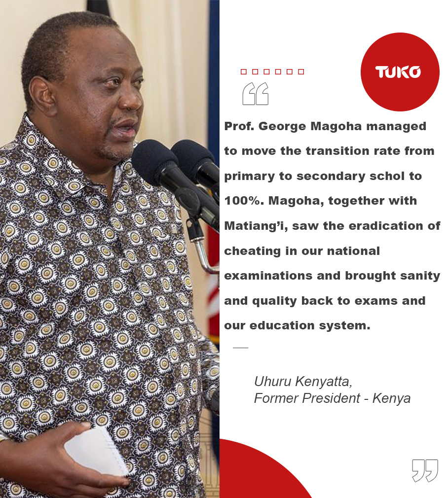 Tuko_co_ke's tweet photo. Former president Uhuru Kenyatta mourns the late Prof. George Magoha, credits him for transforming the education system in Kenya.
#tukonews #Kenya #Magoha #Siaya https://t.co/utrKEV6JED