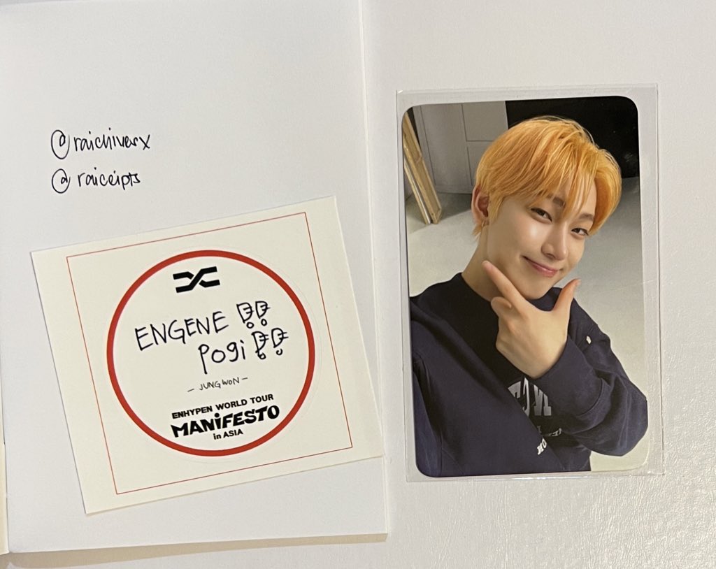 raichivesx's tweet photo. wts lfb engene zone manifesto in manila sunoo photocard &amp; engene zone manifesto in manila jungwon sticker 

- claimed on feb 4 (day 2) ! 
- both in mint condition 
- ₱3.2K for set 
- if tingi/individual: 
pc - ₱2,500
sticker - ₱700
- open for intl buyers but must have a ph add https://t.co/jW1huajZ5W