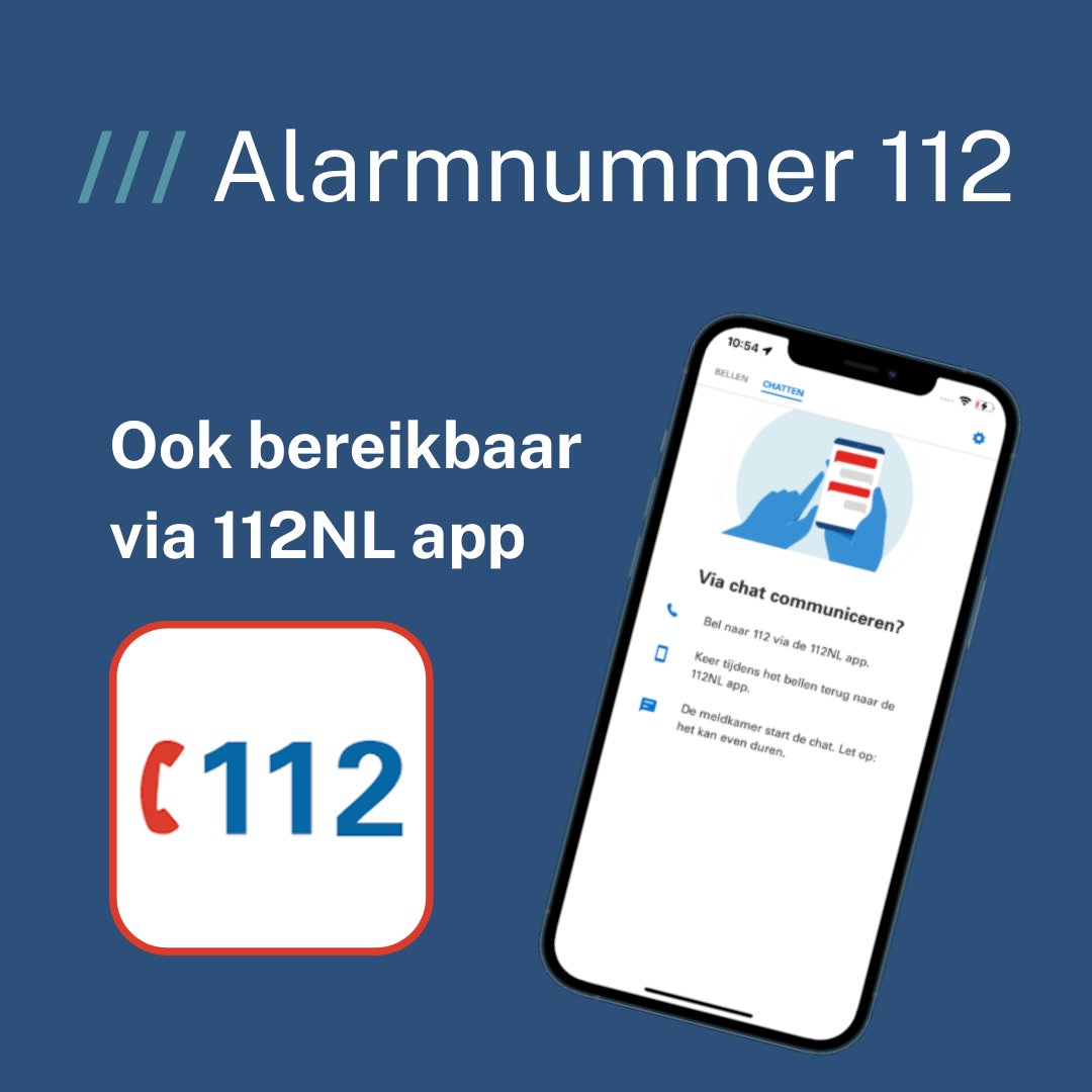 1️⃣1️⃣2️⃣ Vandaag is de Europese dag voor alarmnummer 112 ☎️

📲 Wist je dat, als je doof of slechthorend bent of slecht Nederlands spreekt je 112 ook kunt bereiken via de 112NL app? Via deze app kun je chatten met de meldkamer.