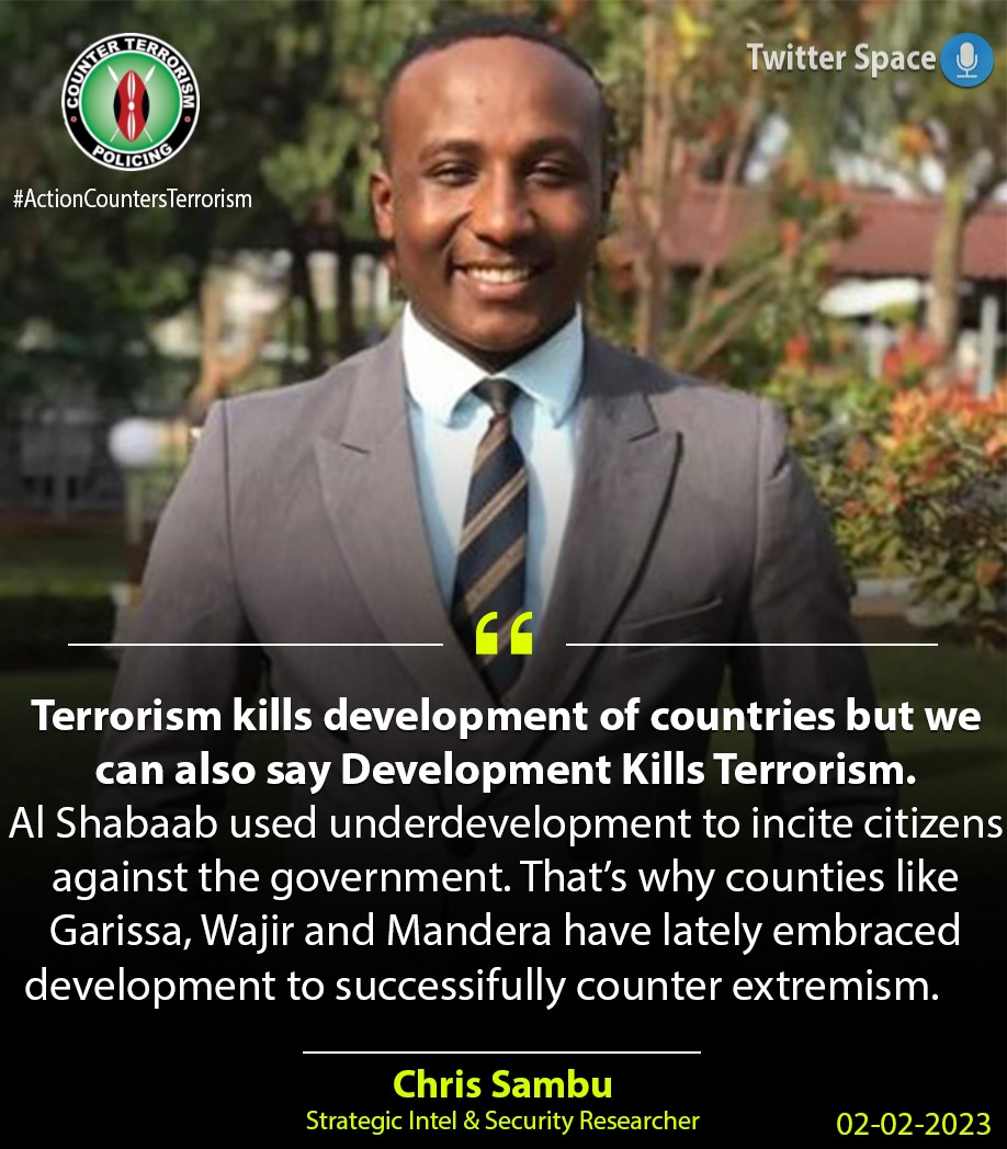 CTP_Kenya's tweet image. Development is key in countering violent extremism. With tarmac roads, no shedding of blood through IEDS, with education, no recruitment of youth into terrorism. Thanks to Garissa, Mandera &amp;amp; and Wajir leaders for embracing development. #ActionCountersTerrorism @the_sambu @DjSoxxy