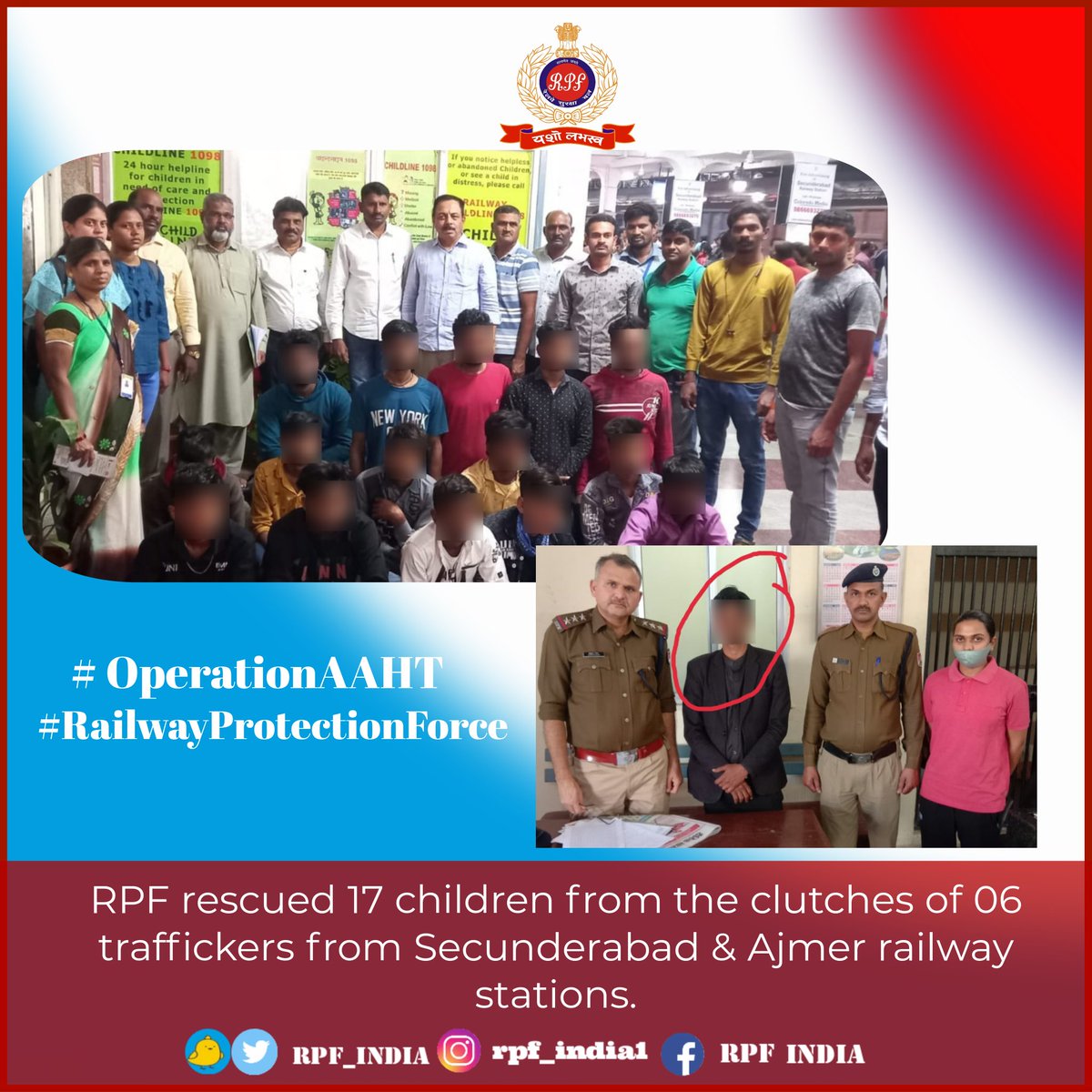RPF_INDIA's tweet photo. No child should ever be a victim of #HumanTrafficking, and we are doing every bit in our power to prevent it. 
#OperationAAHT #EndHumanTafficking @rpfscr @rpfnwraii https://t.co/auzroX6AJH