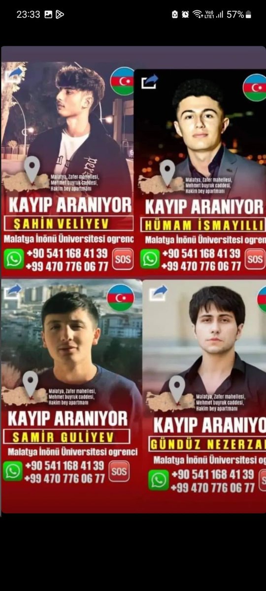 edayllmaz9's tweet photo. 4 azerbaycanlı gençten haber alamıyoruz #deprem #YARDIM @AFADBaskanlik @DepremDairesi @ahbap @haluklevent @BabalaTv @OguzhanUgur #MALATYA @pqueenn #deprem #YARDIM @malatyaafad44 @PincTivi @trulyyourstan @Gokhenks https://t.co/awVV1aKxfp