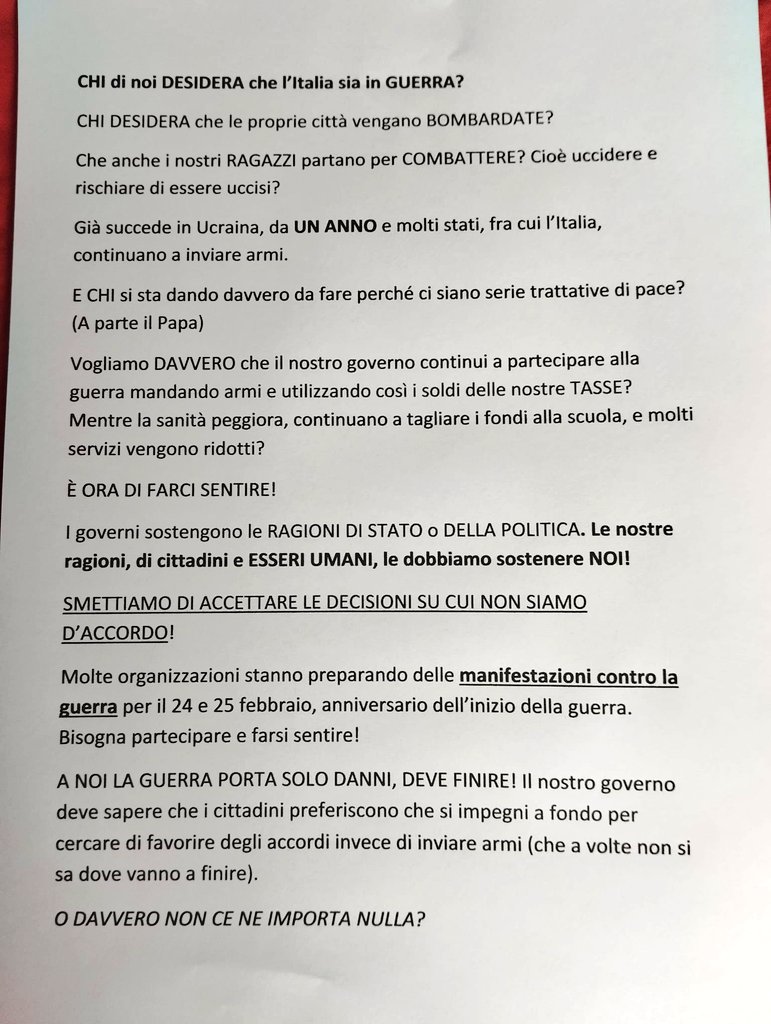 Ricevo ed inoltro
👇
Aiutatemi a farlo girare, se siete d'accordo 🤗
#NOALLAGUERRA