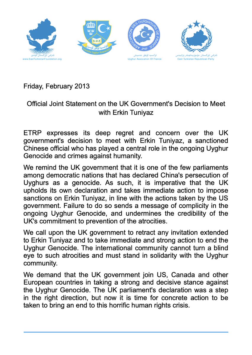 qarluq's tweet photo. Official Joint Statement on the UK Government's Decision to Meet with Erkin Tuniyaz https://t.co/W1VQYUiCgo