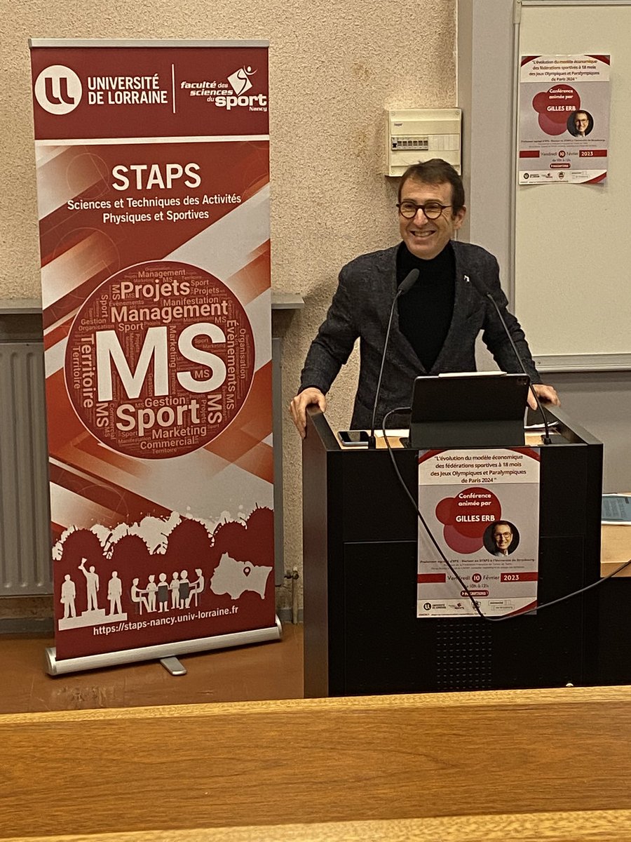 Olivier_Mor1's tweet photo. Organisée par #STAPSNancy, remarquable conférence de @erb_gilles sur le thème de « L’évolution du modèle économique des fédérations sportives » : de la nécessité de migrer du système basé sur le nombre de licenciés vers un modèle de communauté composée de membres pratiquants ! https://t.co/8lAo1CeEVc