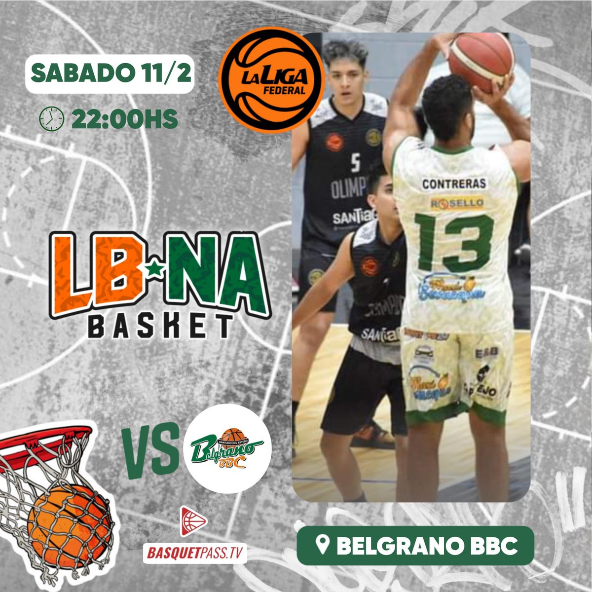 LBNAbasket's tweet photo. 𝙃𝙤𝙮 𝙟𝙪𝙚𝙜𝙖 𝙡𝙖 𝙛𝙪𝙨𝙞𝙤́𝙣 🔥

Los chicos viajan hacia Santiago, en su segundo partido de visitante. 

LBNA Basket vs Belgrano de Santiago del Estero 

🏆 @laligafederalok
⏰ 22:00 hs
🏟️ Estadio Belgrano de Santiago
🖥 @basquetpasstv https://t.co/xKtxgMYQww