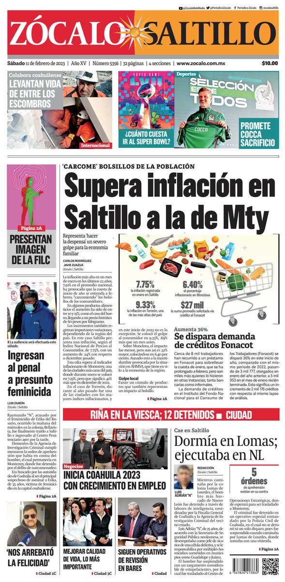 Periódico Zócalo on Twitter "FelizSábado Saltillo ☀ Hoy en portada