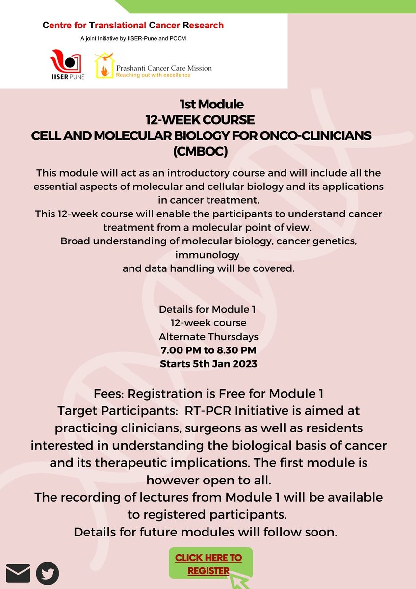 CTCR's #RTPCRcourse announces next #lecture 23rd Feb 2023
Register lnkd.in/d64mKqZ7
This section will cover basics of Immunology &amp; scope of Cancer Immunotherapy
#translationalresearch #cancerimmunology #immunology #clinicianscientist #RTPCRcourse #basicbiologyforclinicians