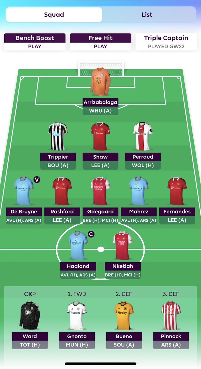 FPLCooper's tweet photo. DGW23 - Cooper is locked in 🔒 

DGW22: 96 points. 

OR: 558k -> 338k. 🌏 

Making the upside chasing move with Bruno instead of Rashford as TC did not pay off..

2 FT:s, Martinelli &amp; Greenwood -> Ødegaard &amp; Nketiah 

Haaland 🧢 

Best of luck everyone! ☕️ 

#FPLCommunity https://t.co/LJsOL9G1qx