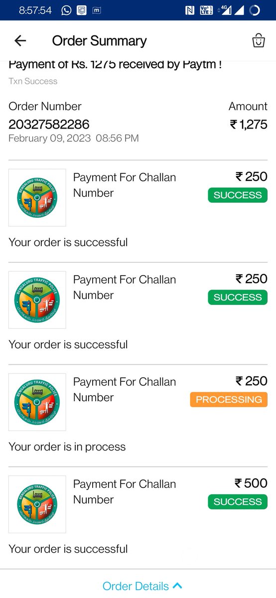 SyedKaleemulla3's tweet photo. @blrcitytraffic we have paid the traffic pending violation for vehicles number
KA05KN4927 - Rs 1250 Total paid
KA05KS6299 - Rs 250
KA41EJ0843 - Rs 750
Via Paytm... But every this is showing processing and no confirmation. Below are the screen shots. Could you please check https://t.co/lnYMgAz3zu