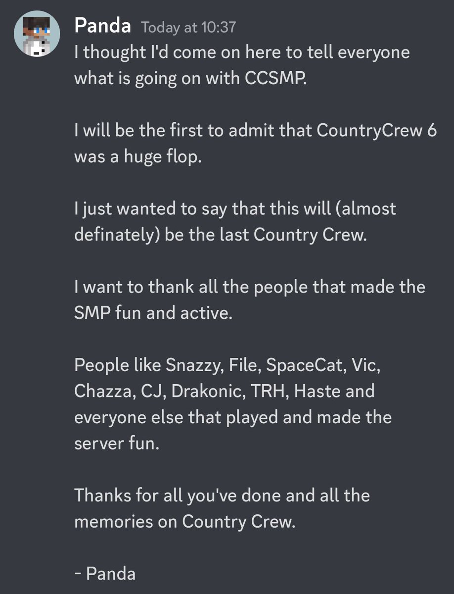 CountryCrewSMP's tweet photo. Please read.

The End of CCSMP. https://t.co/5jyplfCAZ1