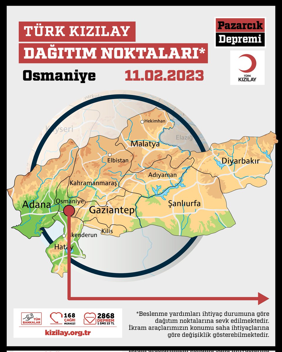 Kizilay's tweet photo. 🟥 DAĞITIM NOKTALARIMIZ
📍 Osmaniye
📆 11.02.2023 Cumartesi https://t.co/n1W3WoAWN3