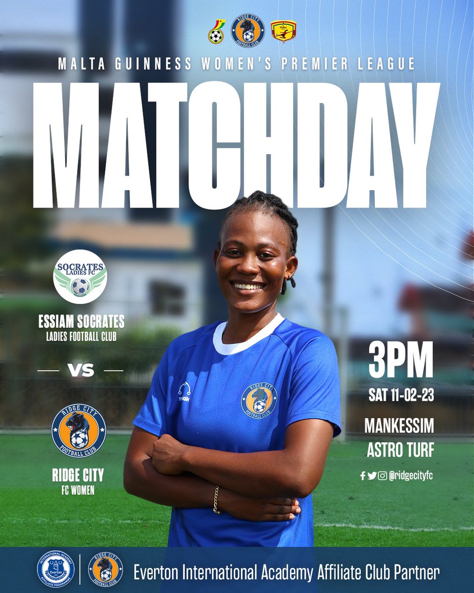 RidgeCityFC's tweet photo. ⚽️ 𝐌𝐀𝐓𝐂𝐇 𝐃𝐀𝐘 😍🤩

🆚 @EssiamSocrates 
🏟 Mankessim Astro Turf 
⌚️ 3:00 PM GMT 
🏆 Malta Guiness Women’s Premier League 

💙🤍 #RCFCW #WeDontPlay 💪🏾#MaltaGuinnessWPL #BornToShine ✨🇬🇭 https://t.co/5yrQWbFUeB