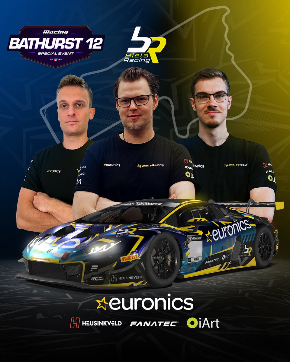 Biela Racing (@bielaracing45) on Twitter photo Fasten your seatbelts! We're racing at Bathurst! Looking forward to the mountain madness 🔥🌏
<a href="/EURONICS/">Der Elektroladen</a> <a href="/HeusinkveldEng/">Heusinkveld</a> <a href="/fanatec/">Fanatec</a> <a href="/RaceSpotTV/">RaceSpot TV</a> #iRBathurst12h
🖥️youtube.com/live/wBeFcHuFH… Fasten your seatbelts! We're racing at Bathurst! Looking forward to the mountain madness 🔥🌏
<a href="/EURONICS/">Der Elektroladen</a> <a href="/HeusinkveldEng/">Heusinkveld</a> <a href="/fanatec/">Fanatec</a> <a href="/RaceSpotTV/">RaceSpot TV</a> #iRBathurst12h
🖥️youtube.com/live/wBeFcHuFH…