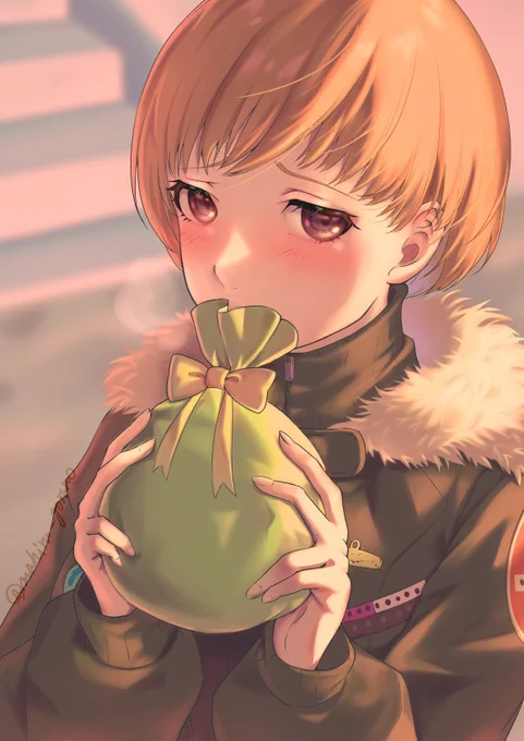 それで、これ…なんだけど…バレンタインチョコ渡すペルソナ4里中千枝ちゃん 