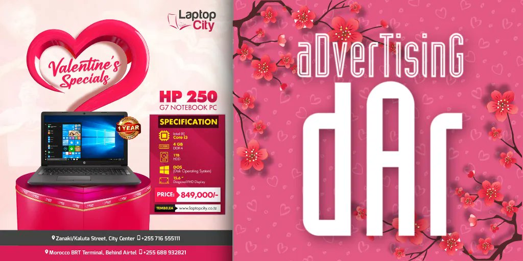 advertisingdar's tweet image. 🥰👉🏾 This 𝐕𝐚𝐥𝐞𝐧𝐭𝐢𝐧𝐞'𝐬 𝐃𝐚𝐲 @laptopcitytanzania brings you a new ✨𝐎𝐅𝐅𝐄𝐑✨ on this lovely new 𝗡𝗼𝘁𝗲𝗕𝗼𝗼𝗸 𝗣𝗖! 💻❤️

#tablets #pckeyboards #monitors #repairservices #onlineshopping #ups #HD