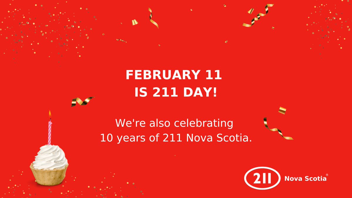 211NS's tweet photo. Today February 11, is 211 Day! It's also the tenth anniversary of 211 Nova Scotia's launch.

211 is a free, confidential service that connects you with community programs and social services.  

#HelpStartsHere #211DayCanada https://t.co/7eba5NJkGw