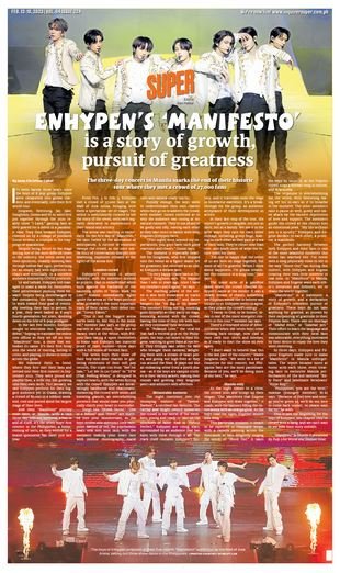 inquirersuper's tweet photo. ENGENEs, this is for you. 

The 3-day concert of  @ENHYPEN  in Manila was epic!  It's very meaningful that @ENHYPEN_members  ended "Manifesto" with us.  We are part of their history, their milestone.  

Grab a copy of @phildailyinq tomorrow!  

#MANIFESTO_IN_MANILA  #ENHYPEN https://t.co/NvApPEyzSt