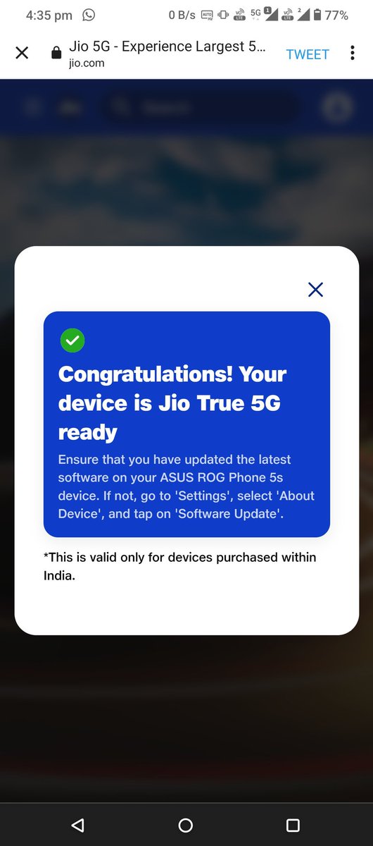ali_merchant3's tweet photo. @JioCare @JioCare,my @ASUS_ROG_IN ROG 5s device is already updtd till date &amp; its 5G supprd, also it's listed in ur 5G device list. Still i can't use 5G in any corner of Mumbai. My @reliancejio never detected #JioTrue5G even once since it was launched but I am able to use @airtelindia 5G https://t.co/RrzDq8OE0S