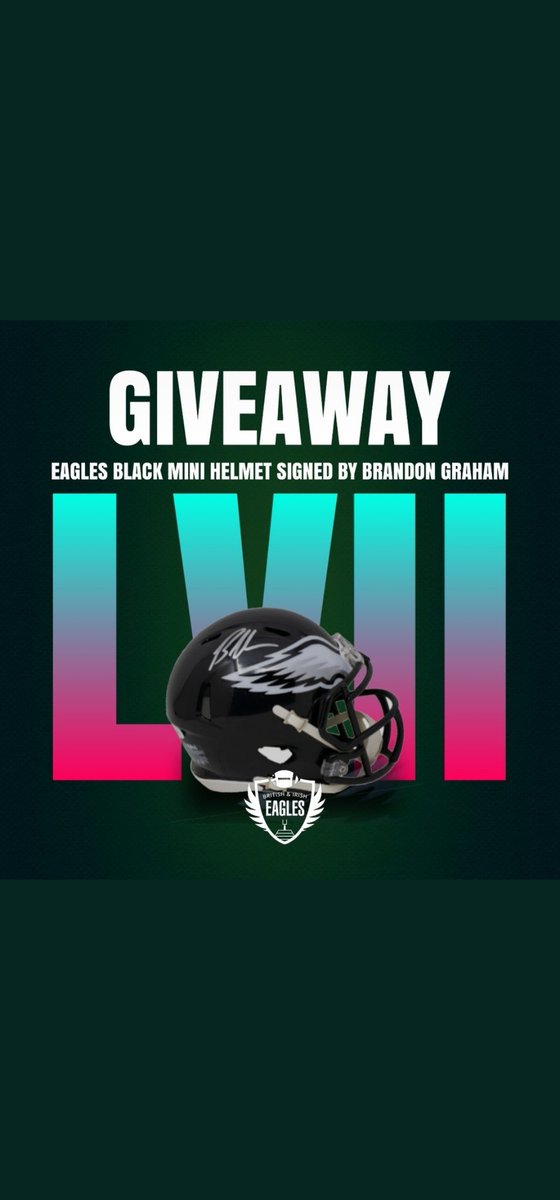 BritishEagles's tweet photo. Last Chance to Win! 🦅🦅

To celebrate our birds reaching #SBLVII we are giving away a signed Brandon Graham Eagles Mini Helmet!!

The winner must: 
🏈 Follow us
👍🏻 like this post
📣 Retweet this post
🌎 Reside in 🇬🇧 🇮🇪 

Winner selected at KO!

#FlyEaglesFly #Eagles https://t.co/EfEu2KdWja