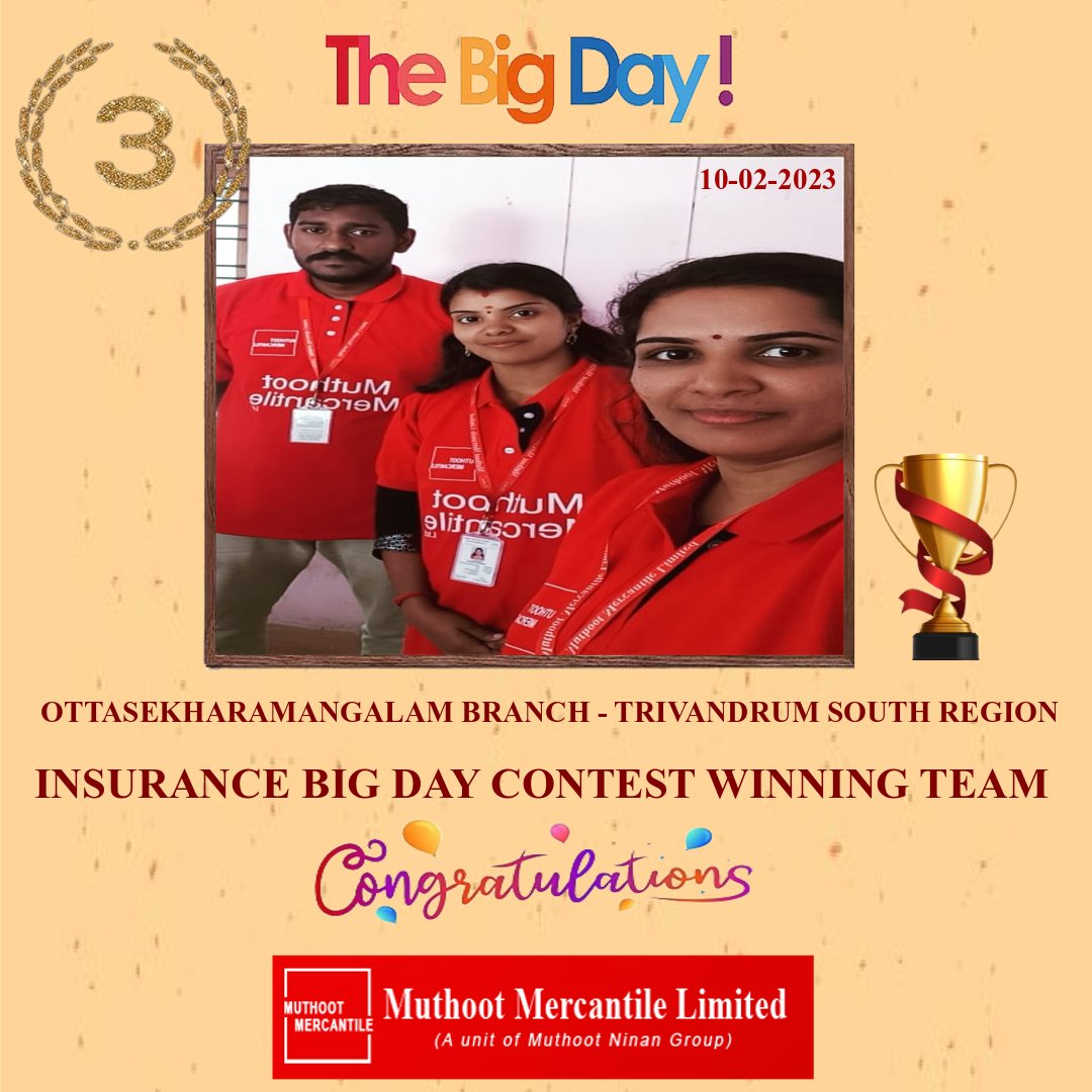 MuthootLtd's tweet photo. Muthoot Mercantile Inter Branch ‘Insurance Big Day’ Weekly Contest Winners.

Congratulations to the winning teams!

#muthootmercantile #muthootenterprises   #trivandrum #chirayinkil #dahanukarcolony #pune #ottasekharamangalam #contest #insurancecontest #bigday #weeklycontest https://t.co/FIITSEkSQQ