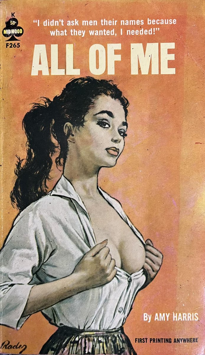 wilsongullis's tweet photo. All Of Me by Amy Harris (Midwood F265, 1963). Cover Art by Isaac Paul Rader. #AllOfMe #AmyHarris #1960s #paperback #coverart #IsaacPaulRader #vintage #vintagepaperback #Midwood #MidwoodBooks #TowerPublicationsInc #book #books https://t.co/pMZsb7dr1a