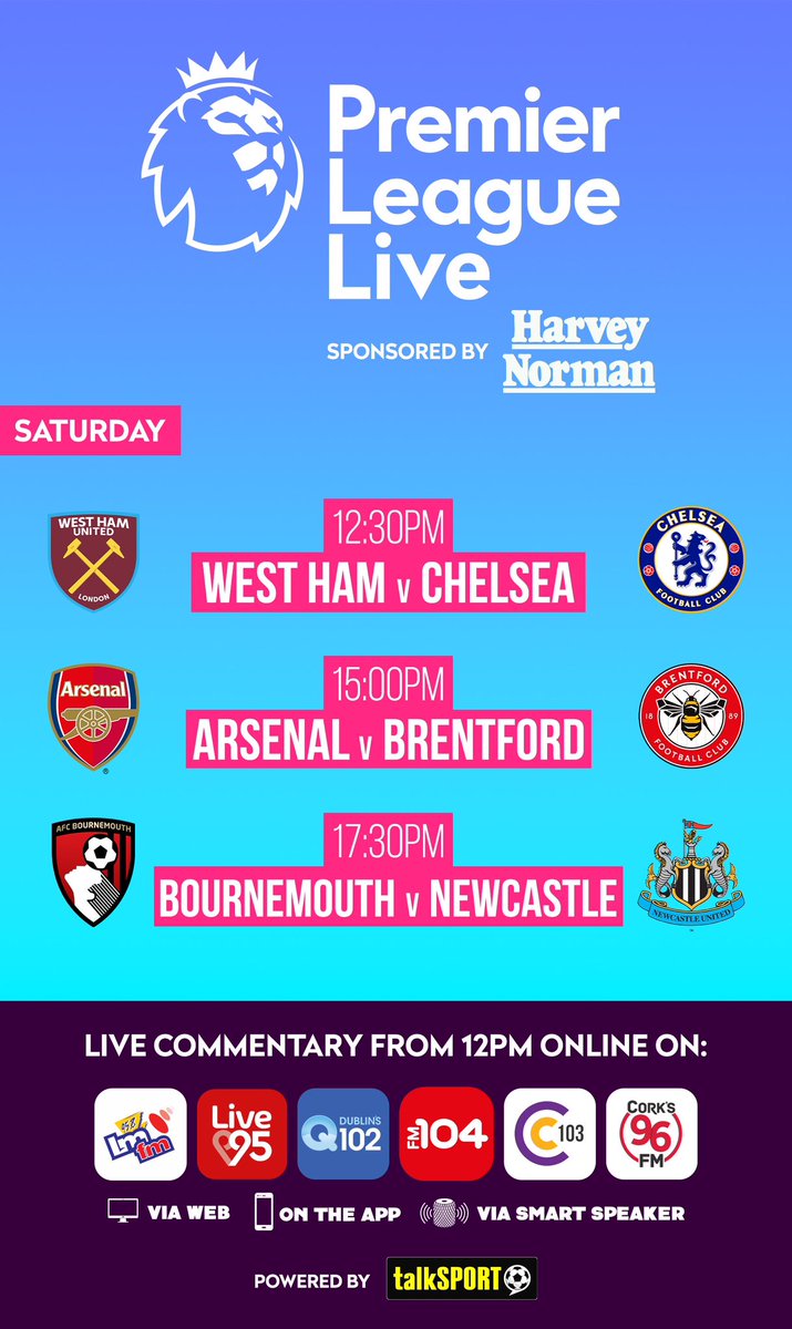 Pearse McCarthy (@pearsemccork) on Twitter photo Just under an hour away from #PremierLeagueLive on <a href="/talkSPORTLive/">talkSPORT International</a> with <a href="/TrevorWelch_1/">Trevor Welch</a>, 3 huge games. Joining us on the show are <a href="/Fabster191/">Fabster19</a> <a href="/YeomansChad/">Chad Yeomans</a> and Dave Kitson. <a href="/Corks96FM/">Cork's 96FM</a> <a href="/C103Cork/">C103</a> <a href="/Live95Limerick/">Live 95</a> <a href="/FM104/">FM104</a> <a href="/Q102FeelGood/">Dublin's Q102</a> <a href="/LMFMRADIO/">LMFM RADIO</a> <a href="/harveynormanIE/">Harvey Norman IE</a> <a href="/urbanmediairl/">urbanmedia</a> Just under an hour away from #PremierLeagueLive on <a href="/talkSPORTLive/">talkSPORT International</a> with <a href="/TrevorWelch_1/">Trevor Welch</a>, 3 huge games. Joining us on the show are <a href="/Fabster191/">Fabster19</a> <a href="/YeomansChad/">Chad Yeomans</a> and Dave Kitson. <a href="/Corks96FM/">Cork's 96FM</a> <a href="/C103Cork/">C103</a> <a href="/Live95Limerick/">Live 95</a> <a href="/FM104/">FM104</a> <a href="/Q102FeelGood/">Dublin's Q102</a> <a href="/LMFMRADIO/">LMFM RADIO</a> <a href="/harveynormanIE/">Harvey Norman IE</a> <a href="/urbanmediairl/">urbanmedia</a>