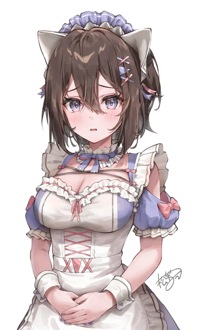 「cat maid」シリーズ⑤内気なドジっ子メイドちゃん目の描き方とか塗りを試行錯誤してたら紫のメイドちゃんの顔だいぶ変わった#オリジナルイラスト 