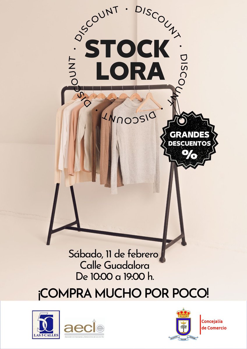 ➡️ El <a href="/aytoloradelrio/">Ayto. Lora del Río</a>, a través del Área de Comercio, informa que hoy sábado 11 de febrero, de 10.00 a 19.00 horas y en la calle Guadalora, se desarrollará la actividad comercial 'Stock Lora' <a href="/AECLO_Lora/">AECLO Lora del Río</a> #las5calles #stocklora
