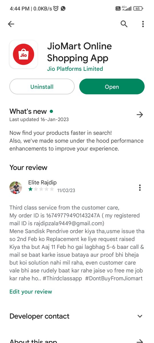 EliteRajdip's tweet photo. Very bad service experience from @JioMart @JioMart_Support @reliancejio 
Don't buy electronics or expensive products from jio Mart app. @Grahak_suraksha https://t.co/N2nfhkg5oI