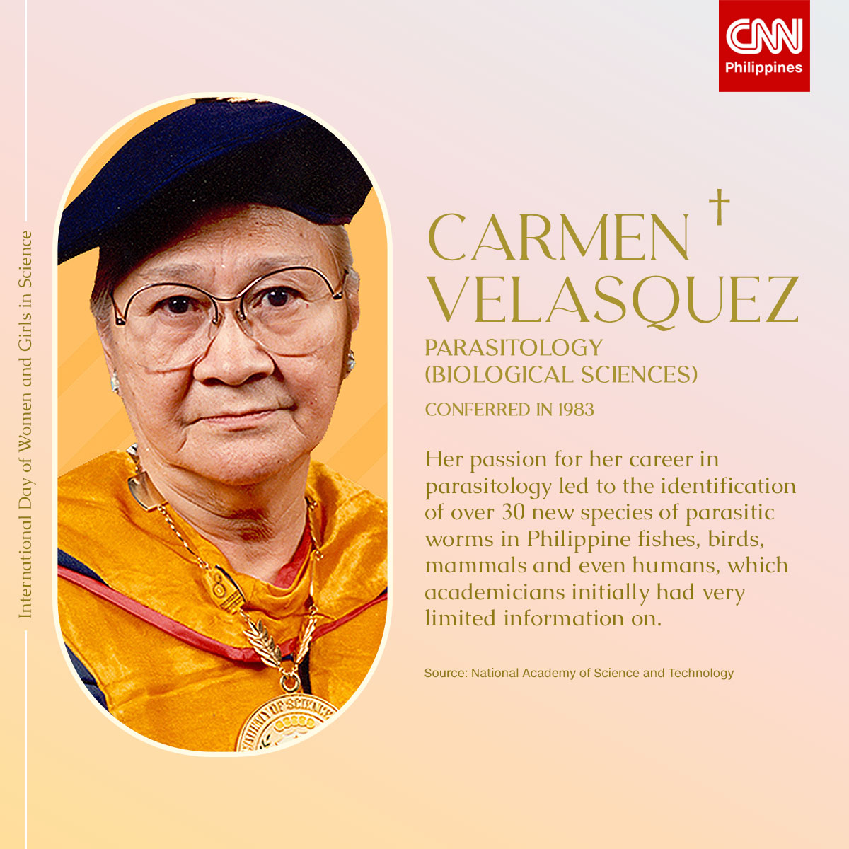 newswatchplusph's tweet photo. As we celebrate the International Day of Women and Girls in Science, we recognize eleven national scientists who paved the way for Filipinas to pursue various scientific fields in the country. #WomenInScience https://t.co/v7mxHqkKYV