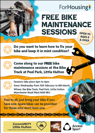 salfordyouth1's tweet photo. Starting next week our youth worker Dave will be at the Bike Track at Peel Park, Little Hulton.
Learn how to fix your bike and keep it in mint condition. 4pm-6pm every Wednesday until 8th March.
Don't forget to bring your bike
#BikeMaintenance
#ForHousing
#CommunityLittleHulton https://t.co/cS50p3nu7a