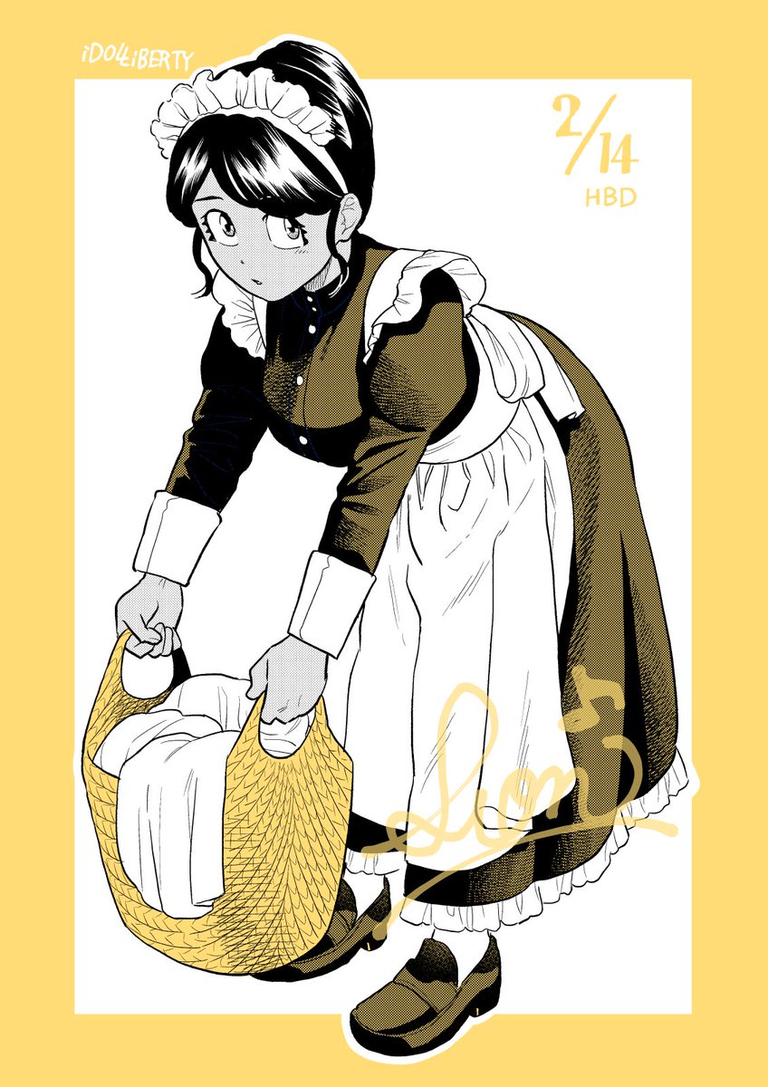 1girl solo maid headdress maid apron basket holding  illustration images