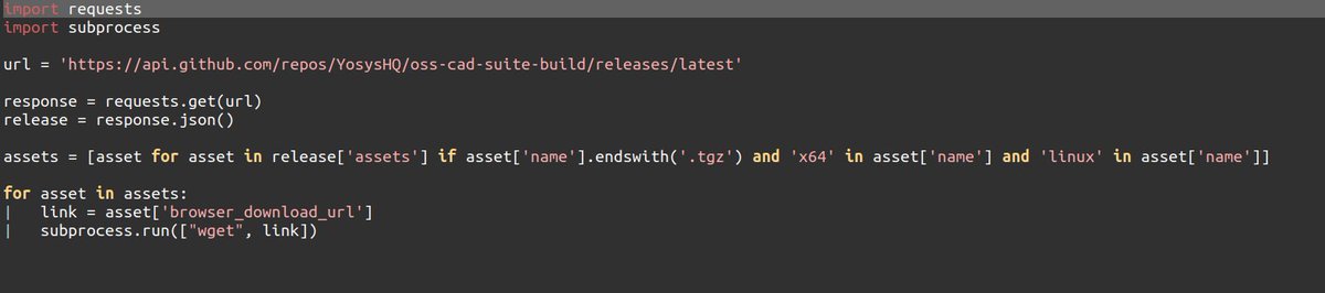 splinedrive's tweet image. #OpenAIChatGPT  helped mit to generate a script to download the latest zipped tarball of oss-cad-suite from @YosysHQ  to have the latest opensource eda #toolchains on my x64 linux sytem, feel free to make your life easier!
#verilog #iverilog #verilator #ice40 #ecp5 #lattice #fpga