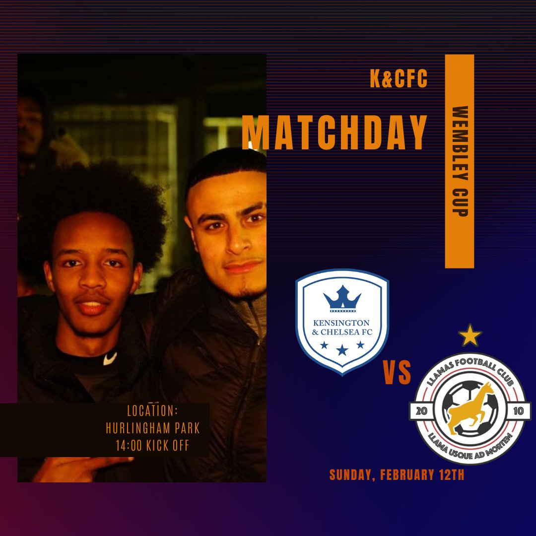 12/02/2023 2ND LEG CUP MATCH 14:00 PM HURLINGHAM PARK
KENSINGTON &amp; CHELSEA FC (0) - (3) LLAMAS FC 
JOIN US ON OUR 2ND LEG JOURNEY FOR THE WEMBLEY CUP, CAN THE BOYS MAKE COME BACK TO KEEP THEMSELVES IN THE CUP?

#LONDONFOOTBALL #WEMBLEYCUP #GRASSROOT #KENSINGTONANDCHELSEA