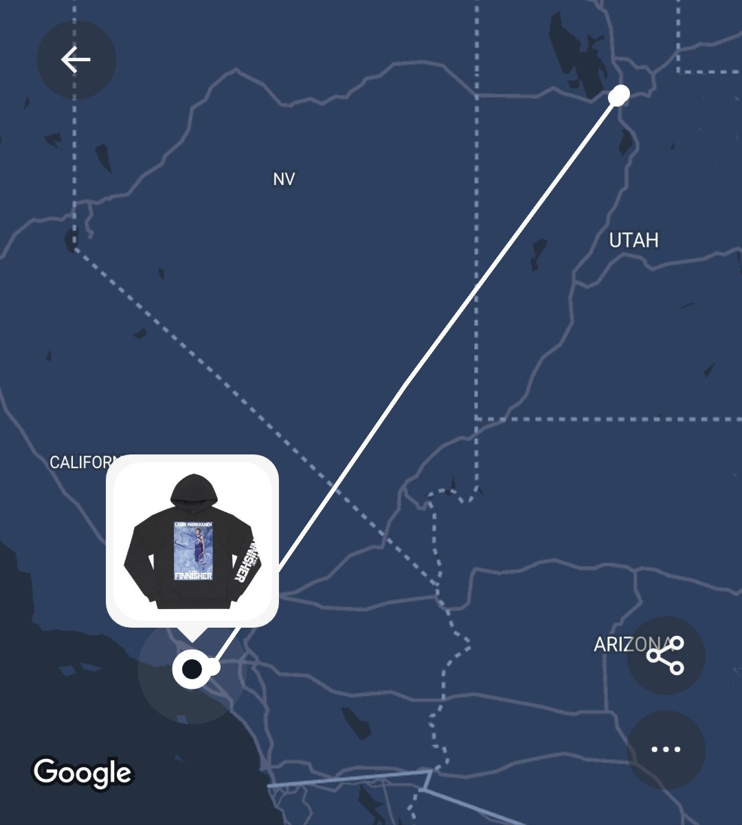Nygetti's tweet photo. Eagerly tracking my Finnisher hoodie on its way around the globe from Salt Lake City, Utah to Espoo, Finland! It's gotten to LA so far 😄 #TakeNote @utahjazz @MarkkanenLauri https://t.co/AGAzmYn3JW