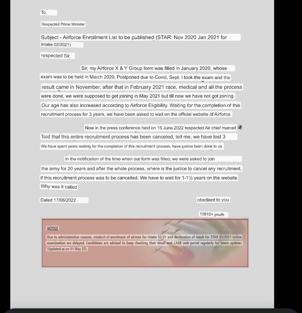 shashi_raghava's tweet photo. #justice for Airforce joining letter Army exam plz do it finial judgment plz support use  @Shaurya Bharat_ @Ravindra_Fouji @dnewsbharat @adarmypoint @RahulGandhi @Hritikbhardwajj https://t.co/kZJmaZr53r