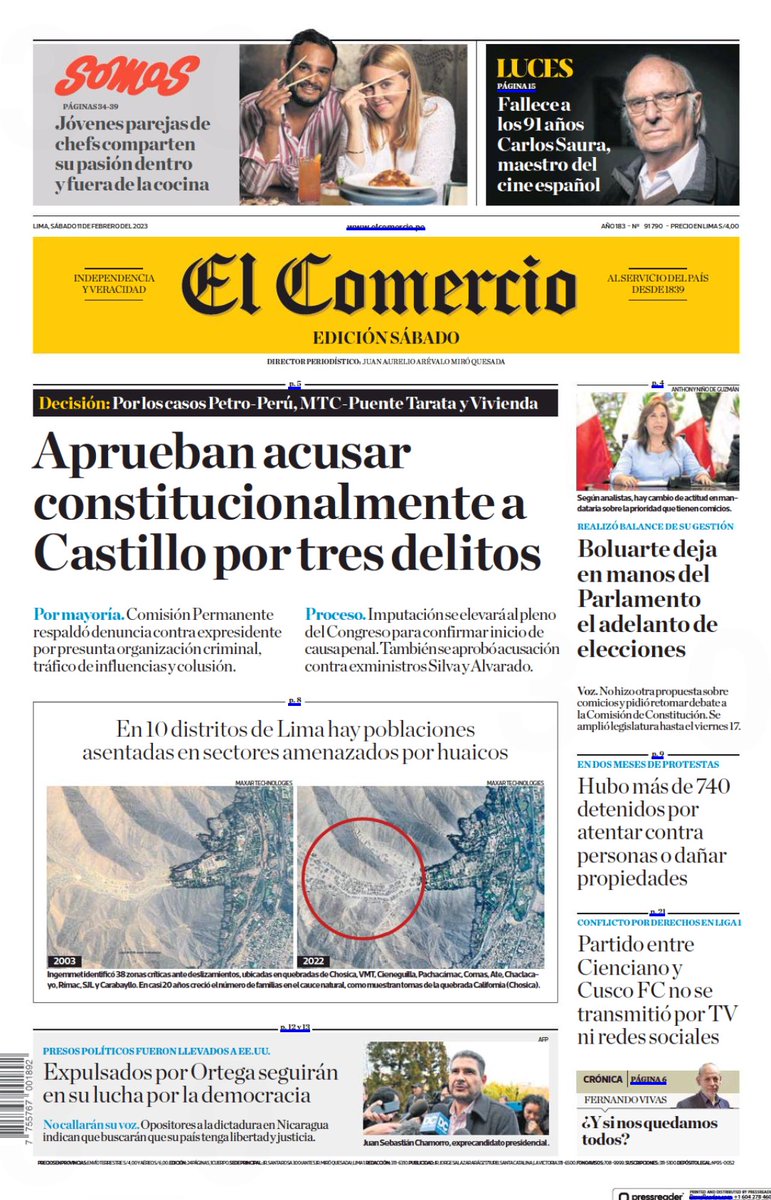 jcd46's tweet photo. 🚨🗣️Estimados amigos buenos días, hoy sábado 11 de febrero del 2023, compartimos con ustedes las portadas de los principales medios escritos. https://t.co/2K2xlofsHN