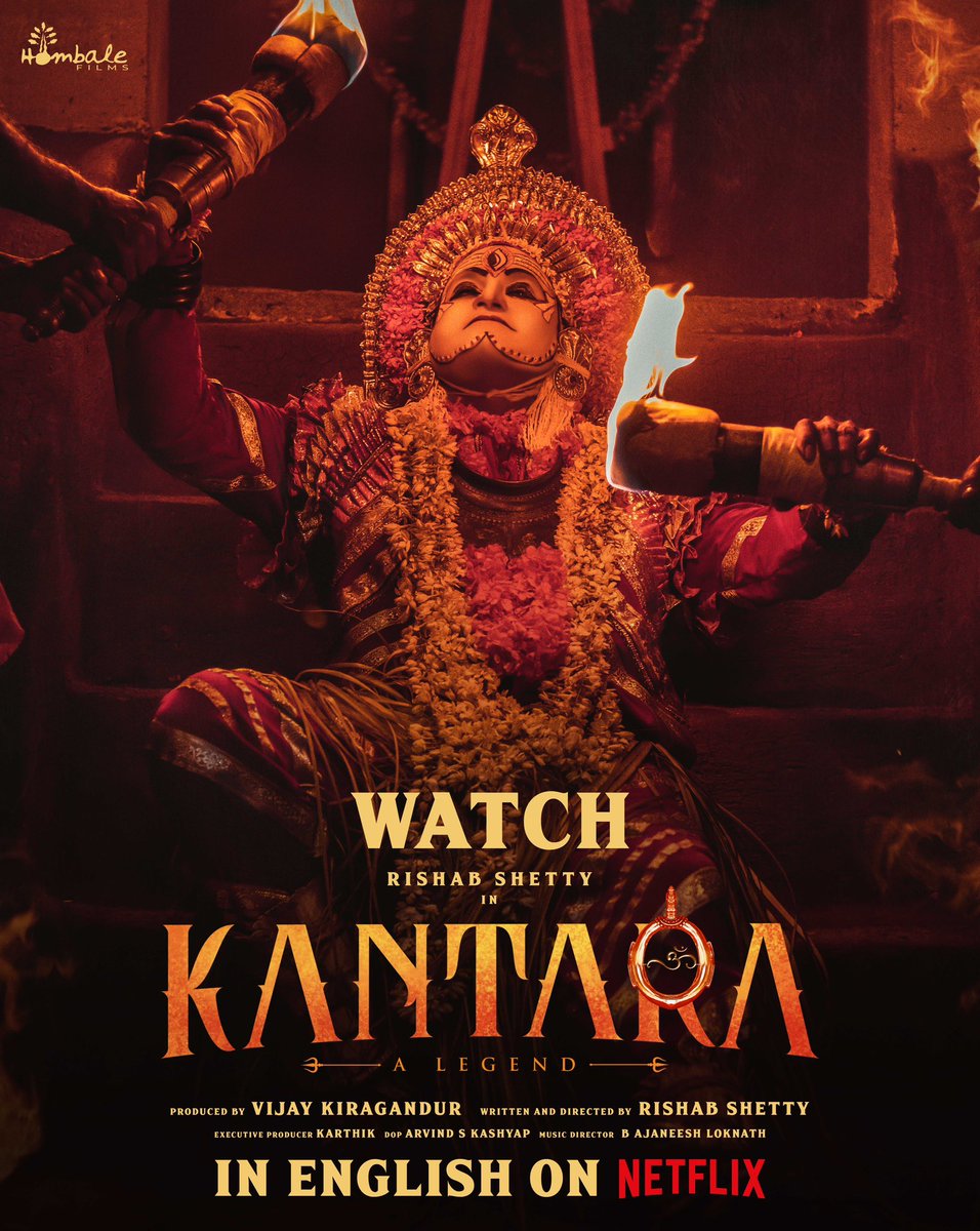 Get enchanted by the divinity ❤️🔥
#KantaraOnNetflix, now available in English on @netflix. 

bit.ly/KantaraOnNetfl…
#Kantara @shetty_rishab #VijayKiragandur @hombalefilms @gowda_sapthami @AJANEESHB @actorkishore @HombaleGroup @KantaraFilm