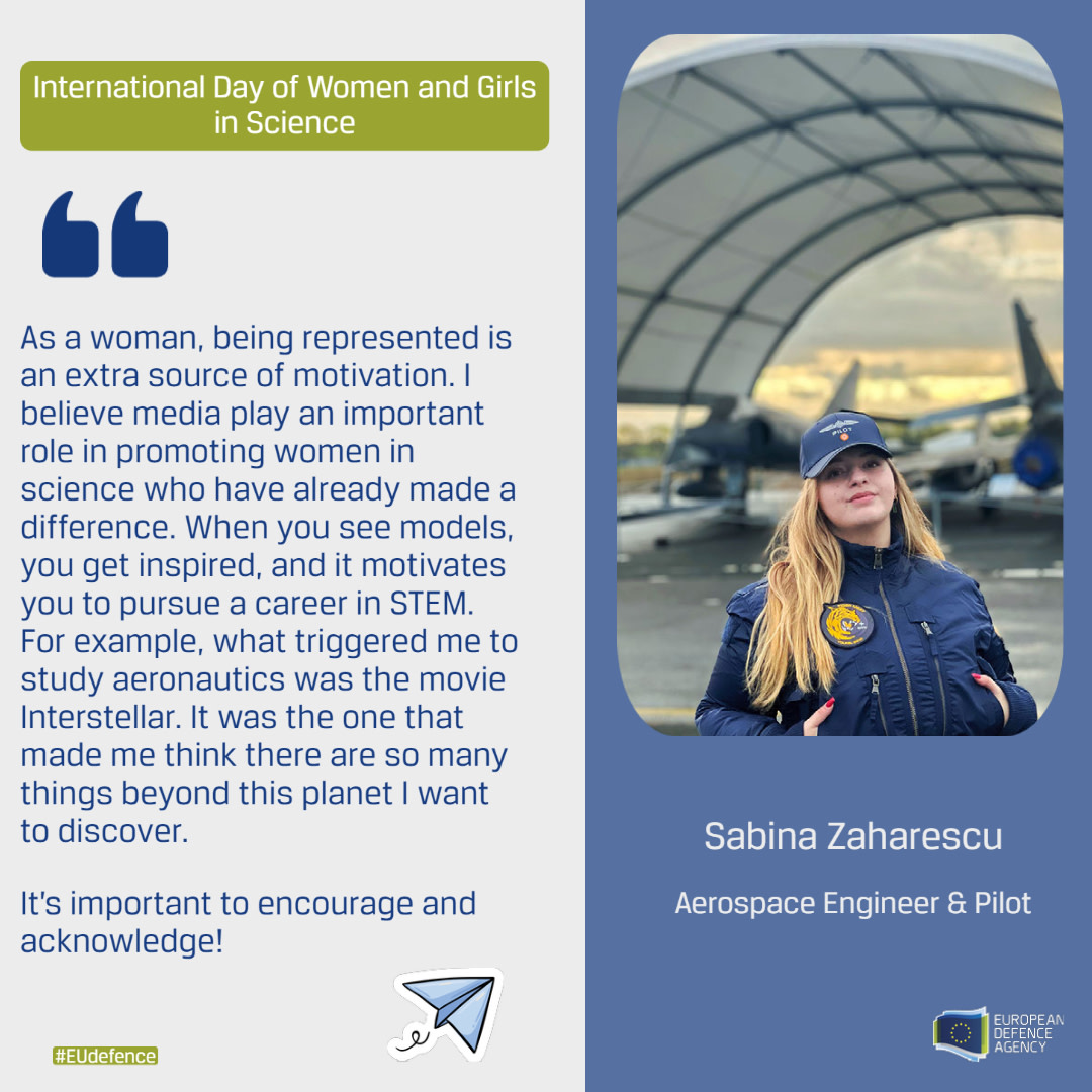 EUDefenceAgency's tweet photo. #WomenInScienceDay | Today EDA is celebrating #WomenInSTEM by spotlighting talented colleagues who lead innovation and by sharing their opinions on how to break gender barriers in #Science 👩‍🔬💪

#WomenInScience2023 #womeninscience #STEM #IDWGIS #Innovation #EUdefence https://t.co/mKd1GhehlL