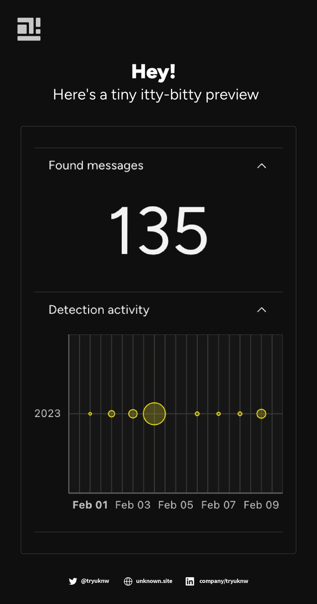 "Good news, everyone!" A sneak peek of our platform. Check out our private e-mail detections for EY primary domain! 🔍

Our specialized detection layer has finally hit production. What do you think? 🤔

#SneakPeek #cybersecurity #privacy #data #startup #tech #saas #OSINT