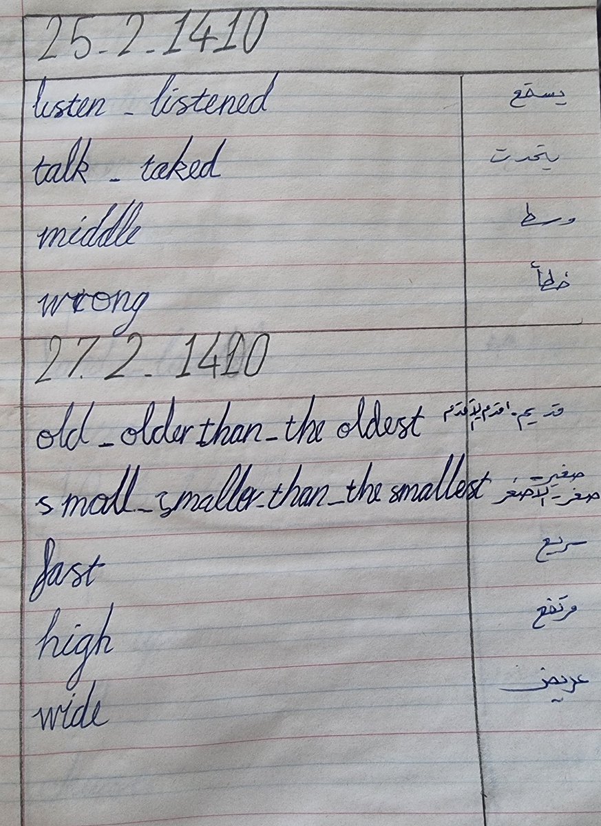من الذكريات الجميله قبل 34 سنه ونصف ....اوراق مراجعة لتعلم للغة الانجليزيه 1410