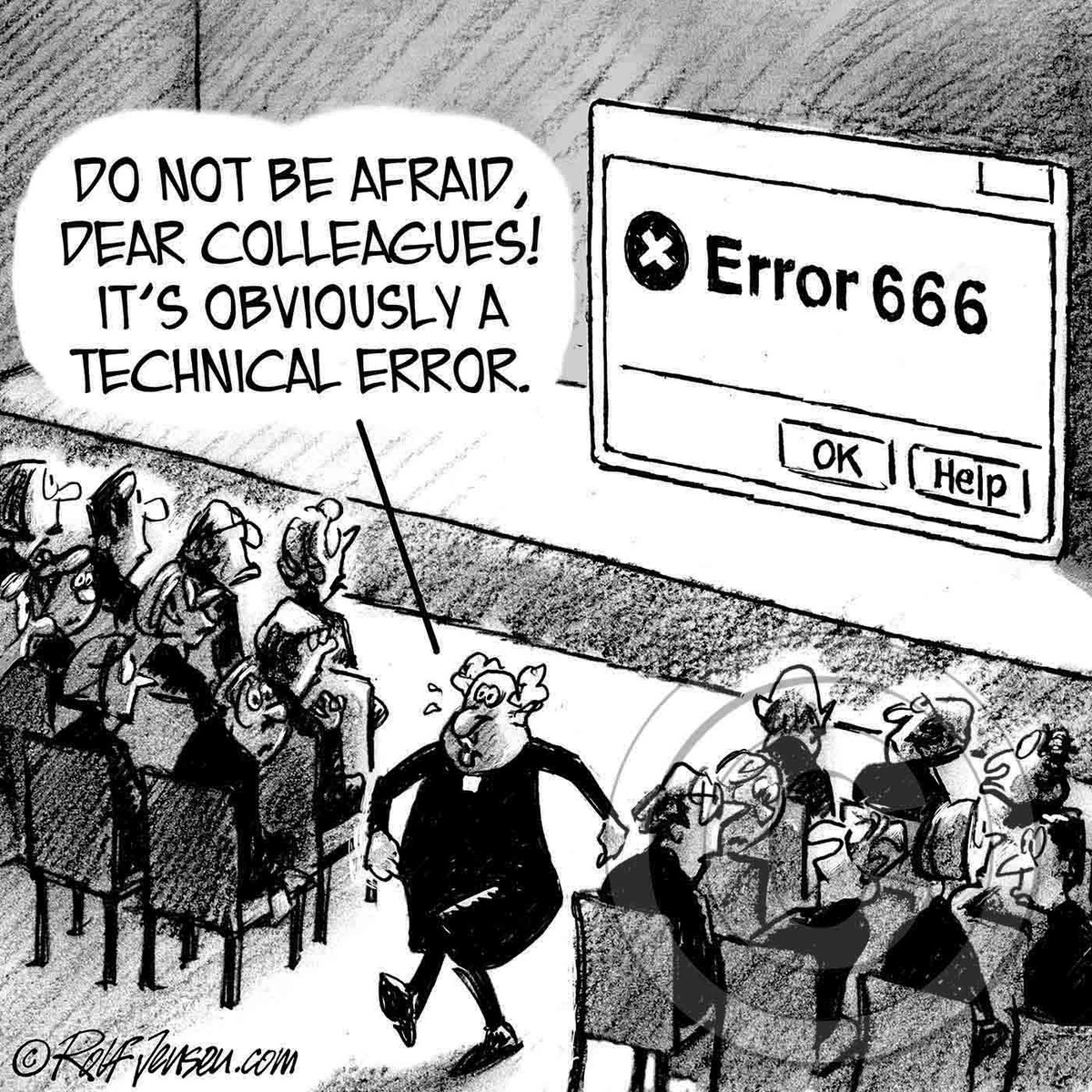 RolfToons's tweet image. 055 - 666 Error Messages. Cartoon by Rolf Jensen. #technicalerror #funny #etsy #coffeemugs