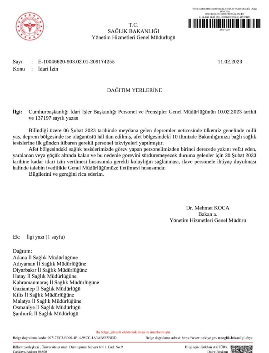 Deprem bölgesinde çalışan sağlık personellerimizin dikkatine!…