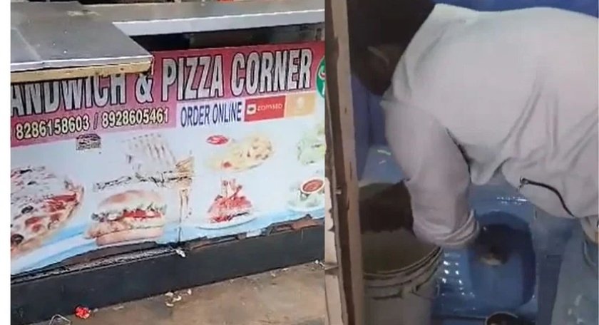 DhirajRMishra21's tweet photo. A video of pizza outlet staff using water from public toilet to prepare food near Rassaz mall #Miraroad was surfacing here comes another news, Cockroach was found in a Juice ordered by pregnant lady at Shiv Sagar restaurant at #MiraBhayander road. https://t.co/W4zz2fWukW