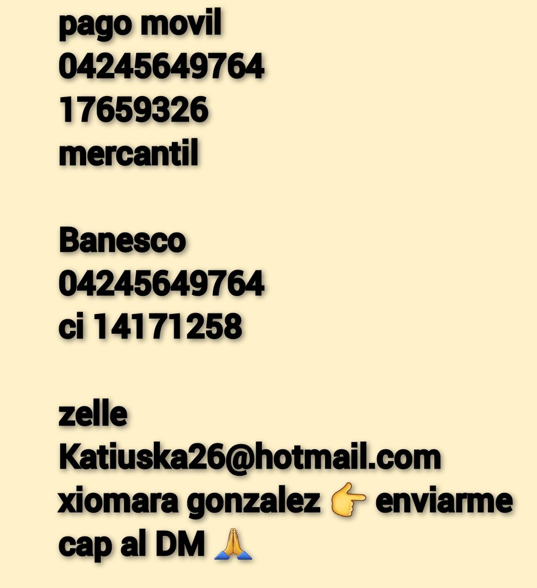 mariani87784922's tweet photo. Bendecido dia🙏 URGENTE necesito trileptal susp 6% no he podido tomarlo por falta d recursos y es 2 veces al día😭 con cualquier aporte me ayudas por favor.#noquieroconvulsionar

pago movil 
04245649764
17659326
mercantil 
 
zelle 
Katiuska26@hotmail.com
xiomara 📍 cap al DM 🙏 https://t.co/sBm1hqODJk