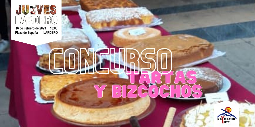 II Concurso de tartas y bizcochos 🍰
El próximo 16 de febrero coincidiendo con JUEVES LARDERO
Prepara ingredientes, delantal y mucha creatividad!!
Premios a la mejor tarta, al mejor bizcocho y a la mejor decoración

Bases en facebook.com/kaipachainti/p…